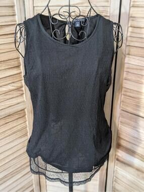 Banana Republic Women's Sleeveless Tank Top Blouse Top Sheer Overlay Black Sz LP